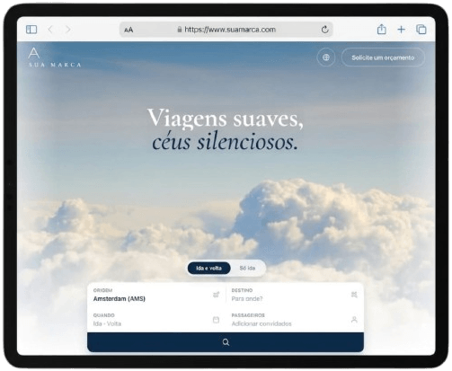 Sitio de ejemplo para una marca de aviación ejecutiva, en un iPad