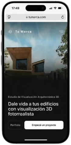 Sitio de ejemplo para un estudio de visualización arquitectónica, en un iPhone